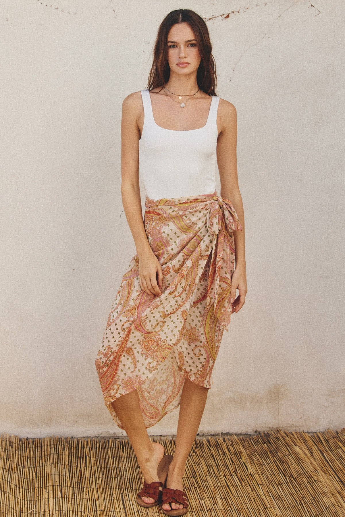Paisley Wrap Midi Skirt