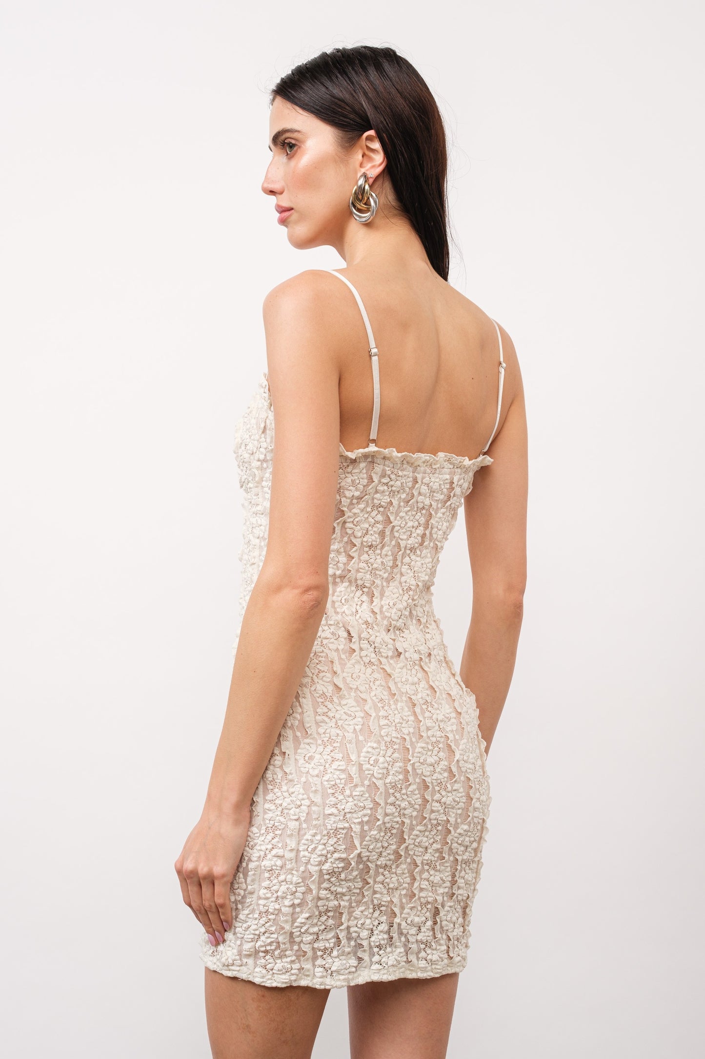 Gisele Ruffle-detail Lace Mini Dress