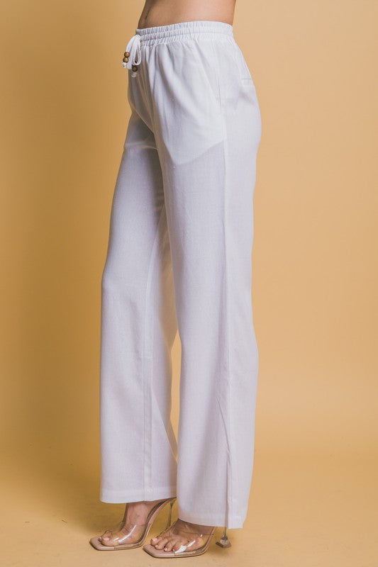 White Beaded Drawstring Pants
