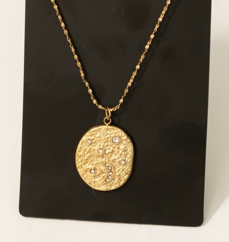 Stainless Steel Star Moon Eye Coin Pendant Necklace