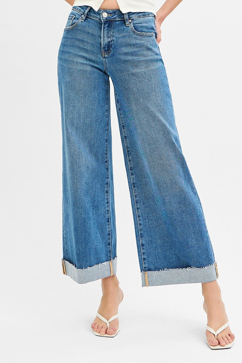 Risen Low Rise Ankle Wide Cuffed Jeans