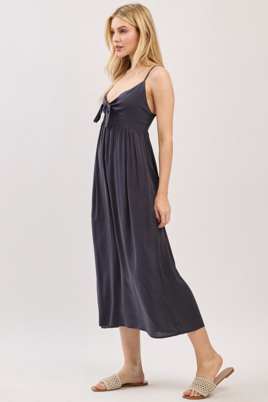 Front-Tie Smocked Midi Dress