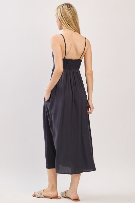 Front-Tie Smocked Midi Dress