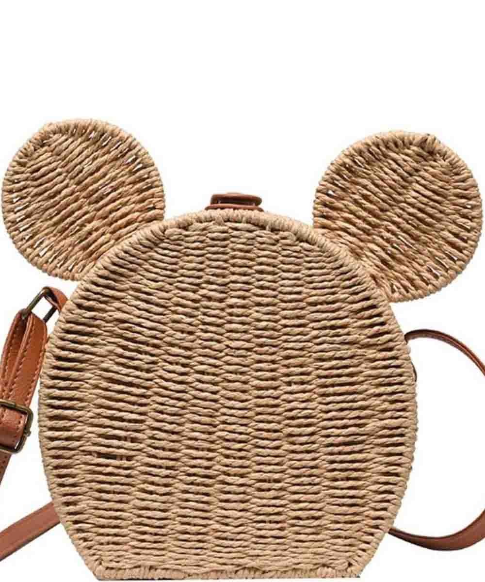 Mouse Ear Rattan Straw Wicker Shoulder Bag