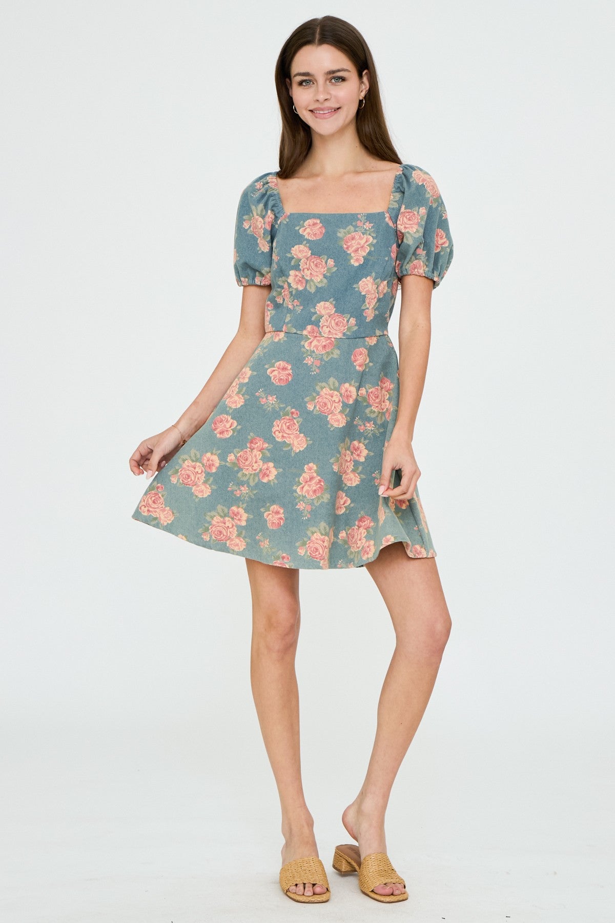Bohemian Rose Mini Denim Dress Large