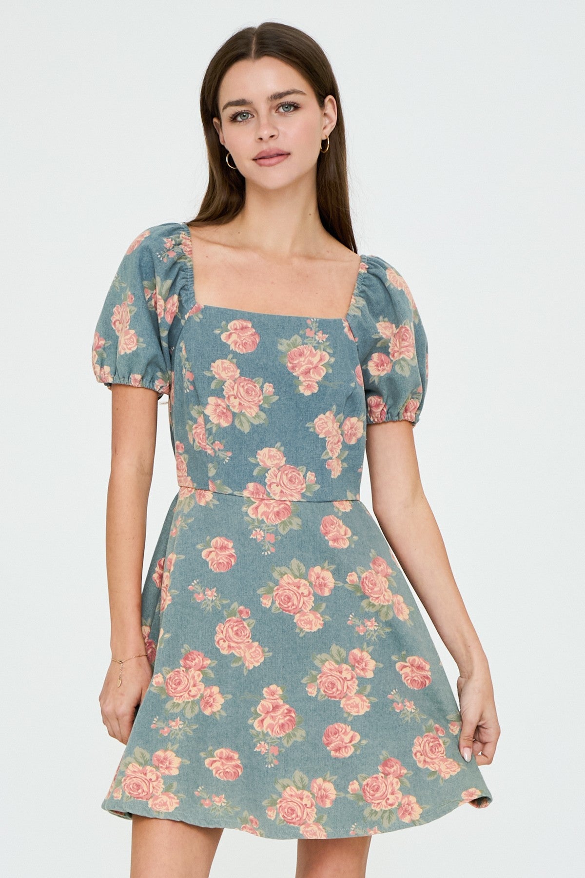 Bohemian Rose Mini Denim Dress