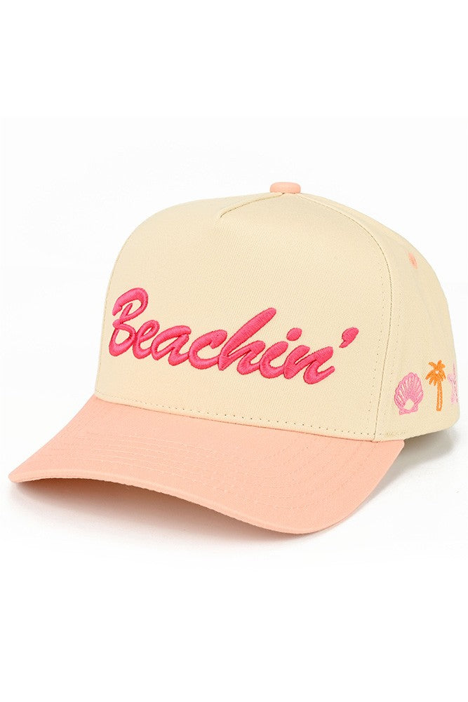 Beachin' Letter Embroidered On Two Tone Trucker Hat
