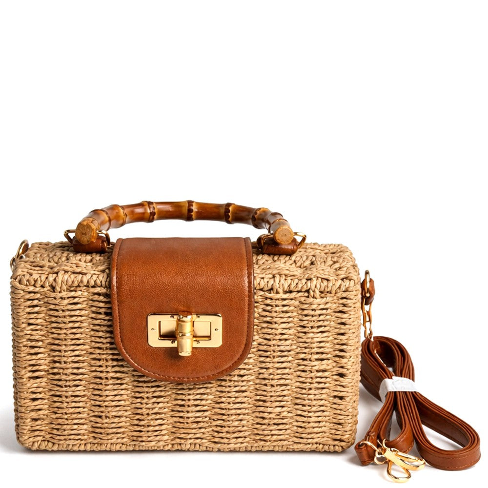 Marbella Woven Straw Bamboo Handle Bag