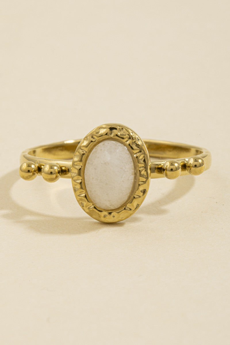 Bohemian Oval Stone Beaded Accent Band Ring