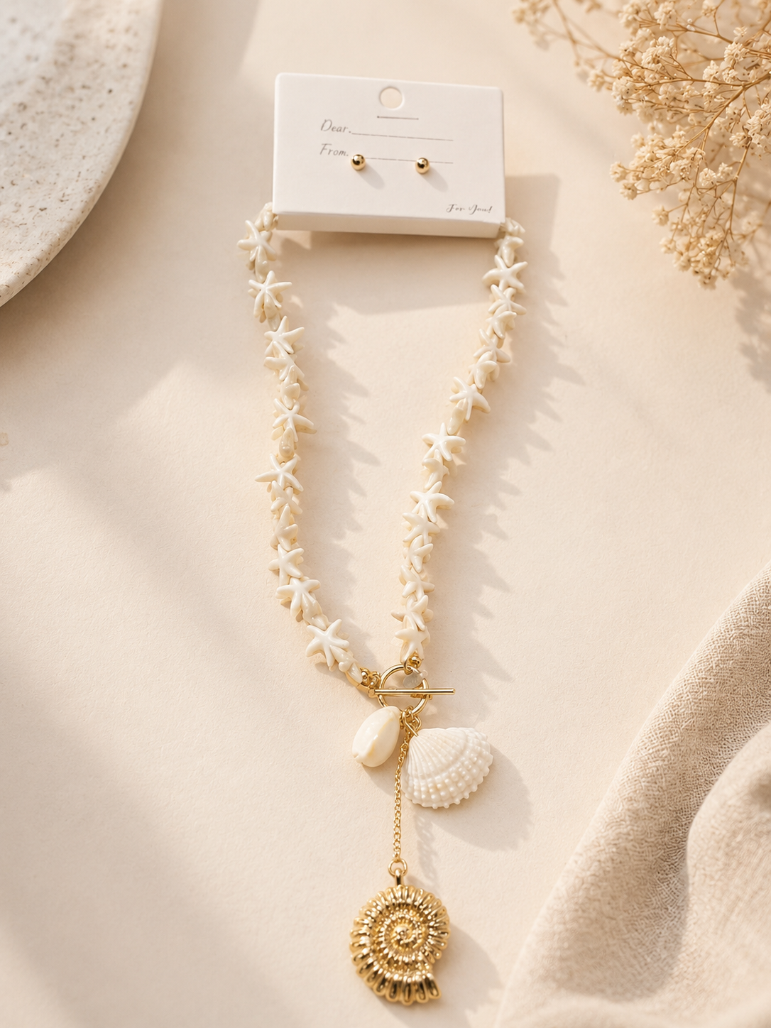 Sun and Sea Shell Necklace & Earrings Set