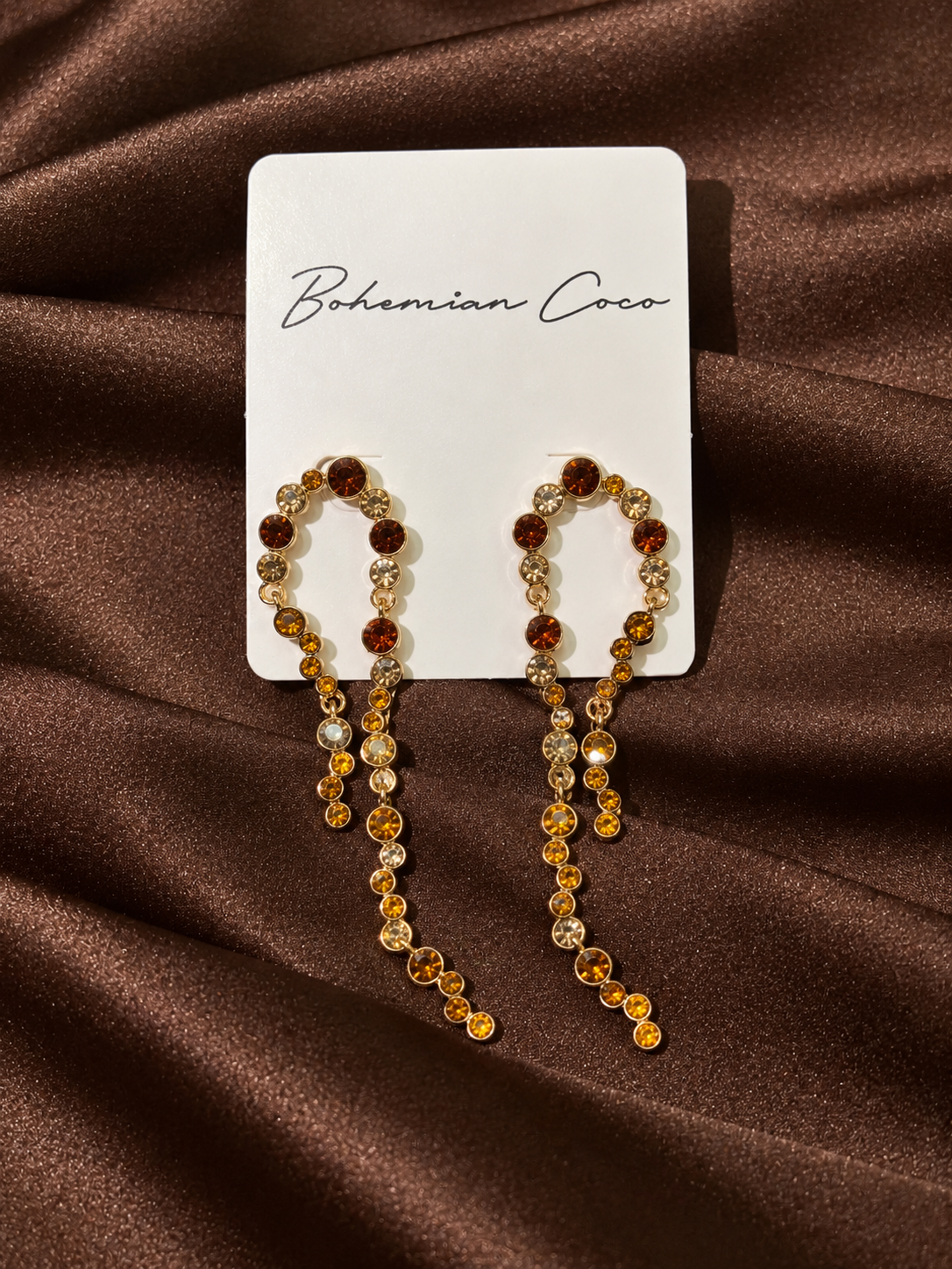 Amber Cascade Rhinestone Drop Earrings