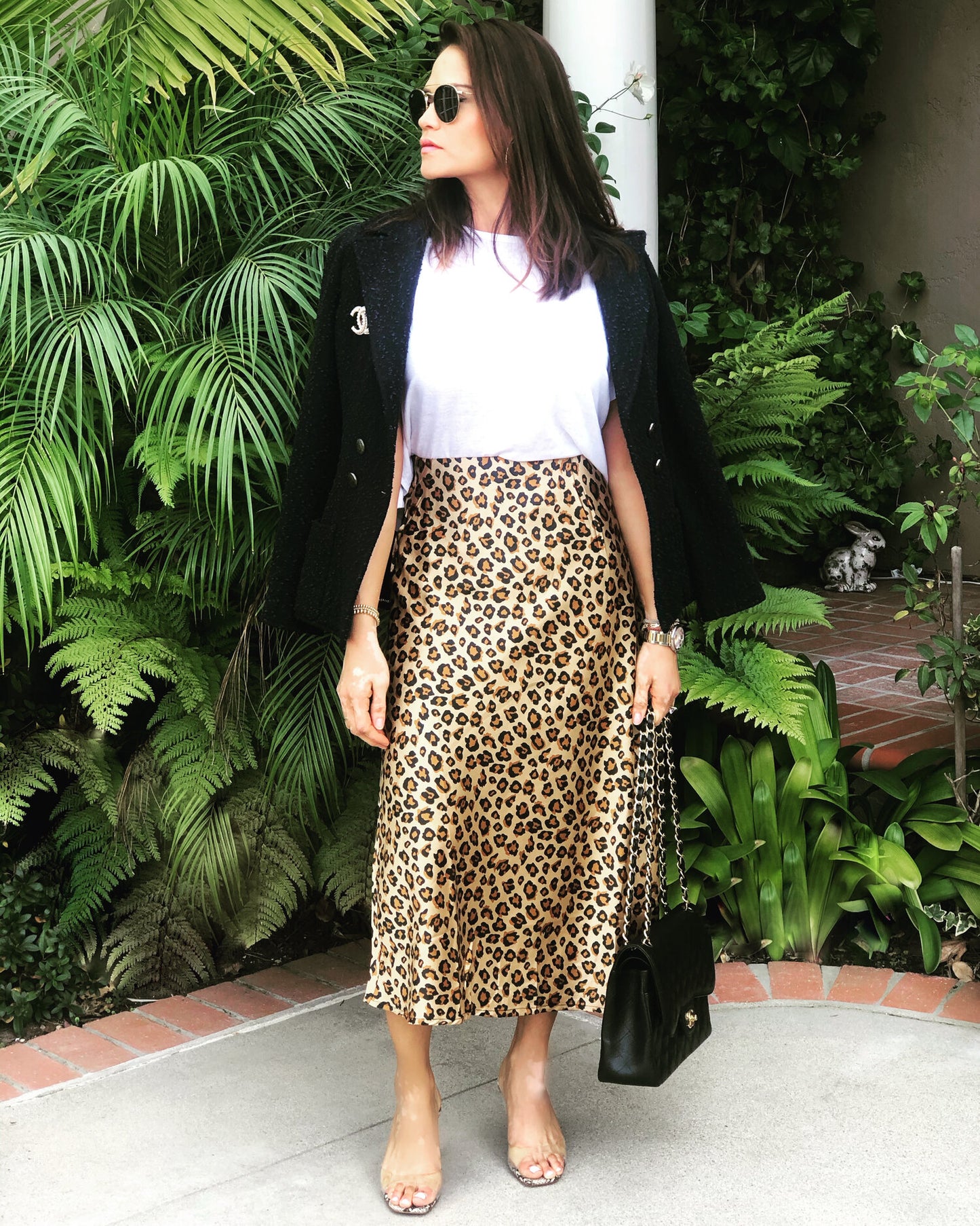Animal Print Satin Midi Skirt