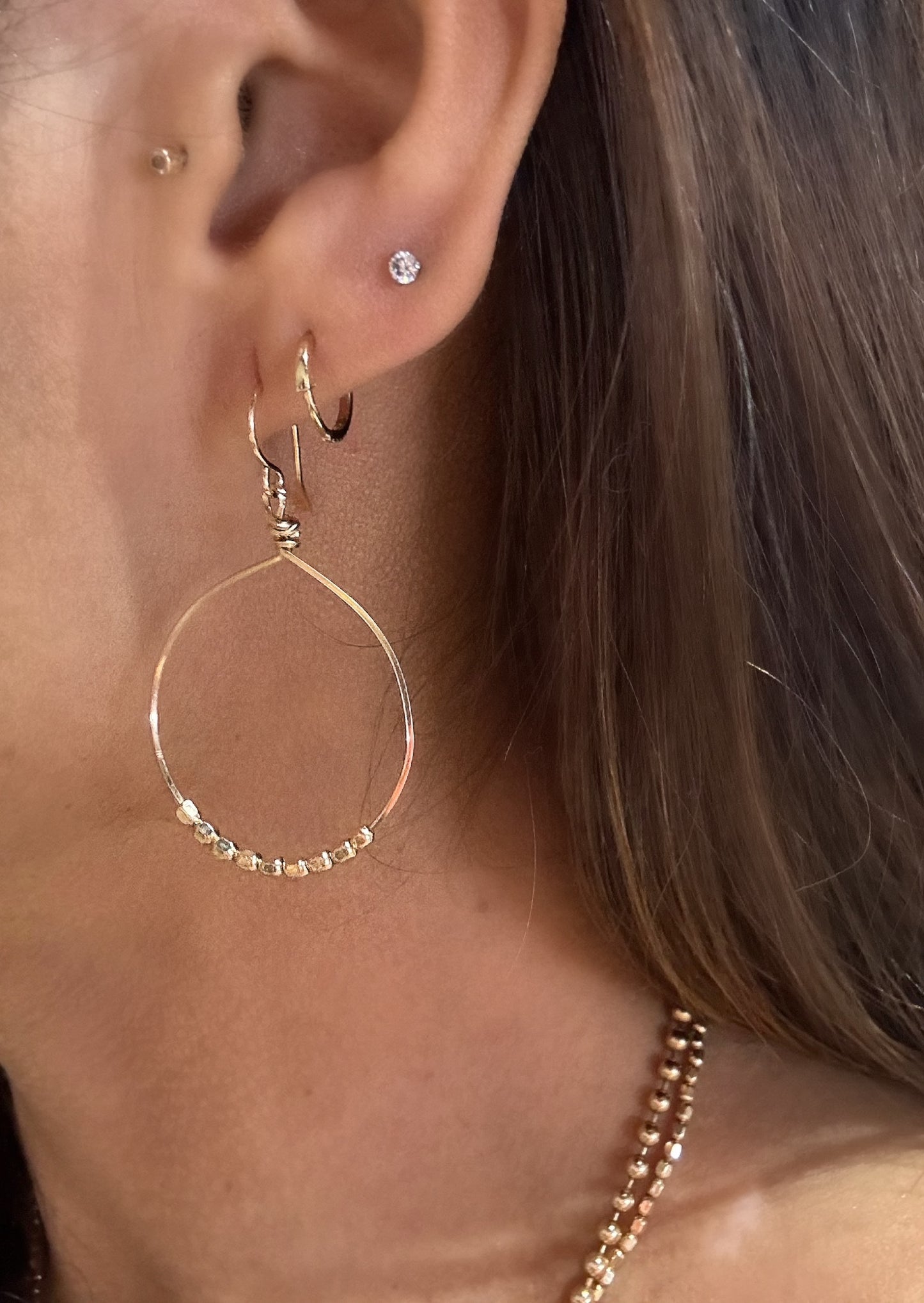 Boho Gold Bead Hoop Earring