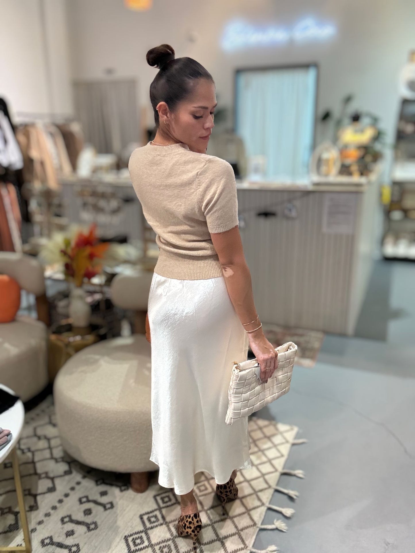 Silken Snow Midi Skirt