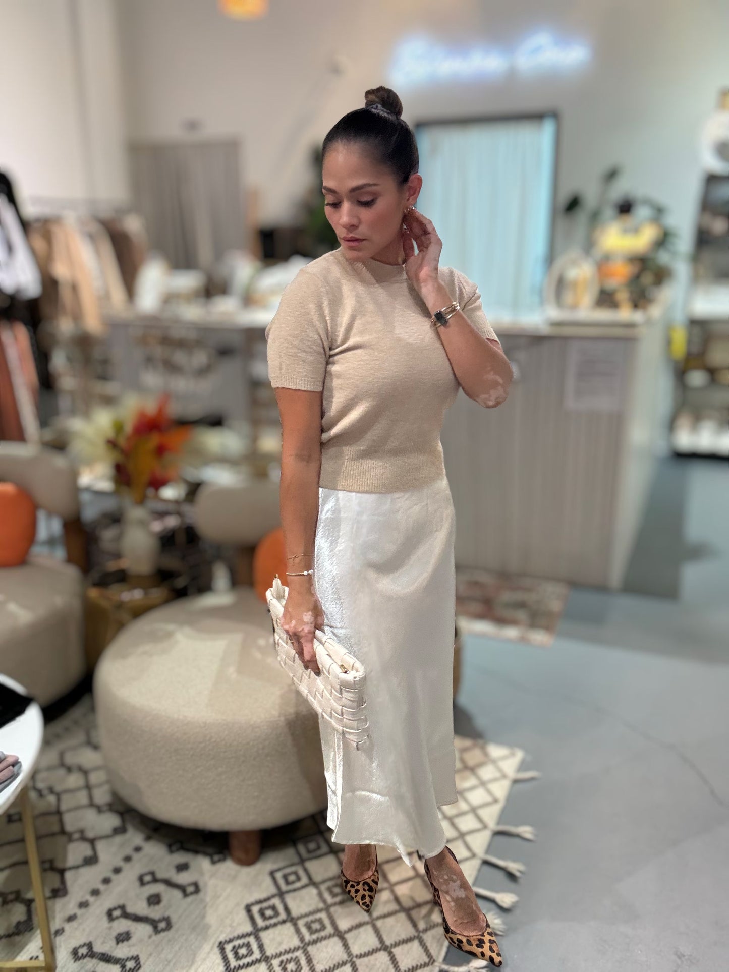 Silken Snow Midi Skirt