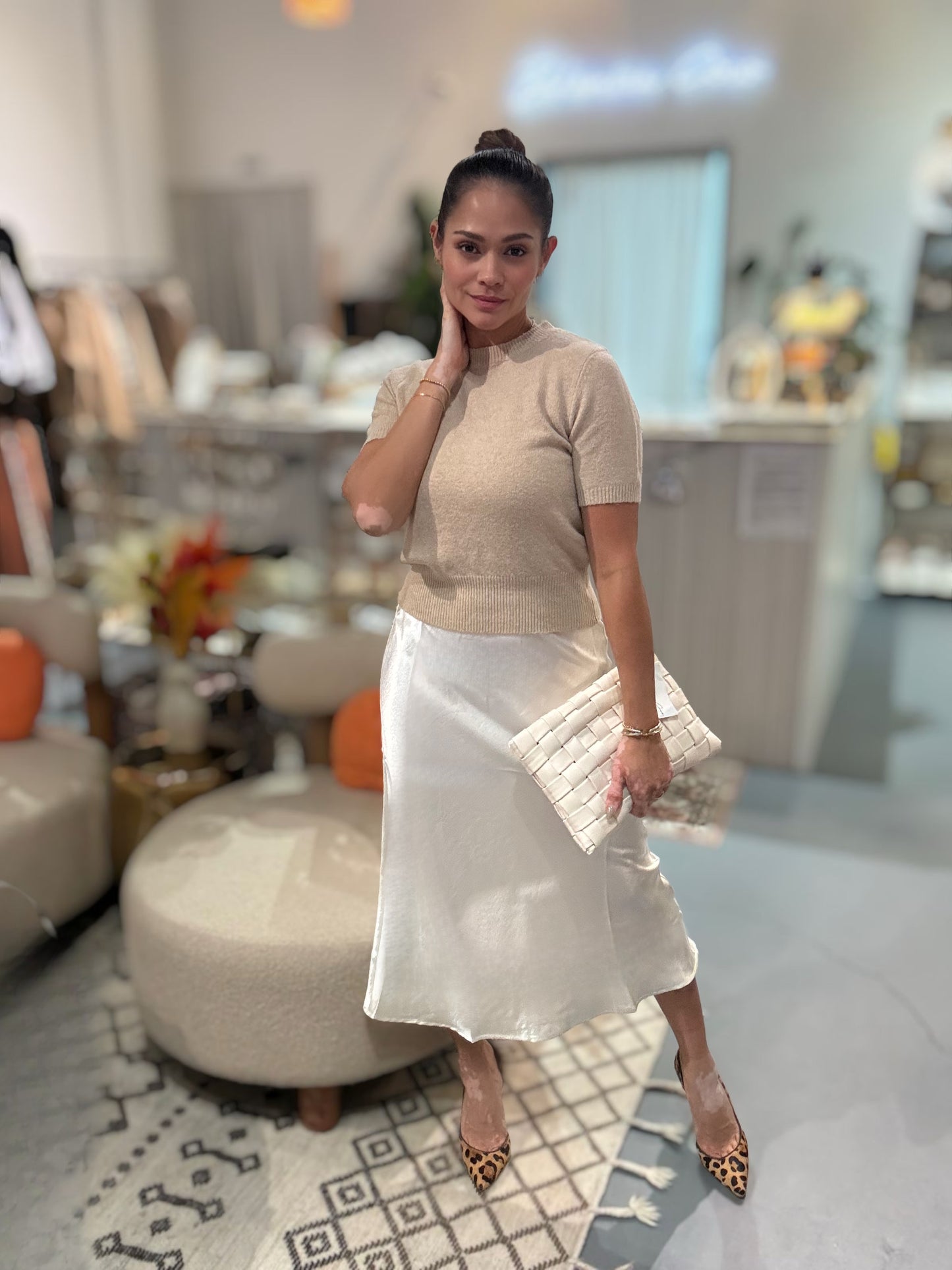 Silken Snow Midi Skirt