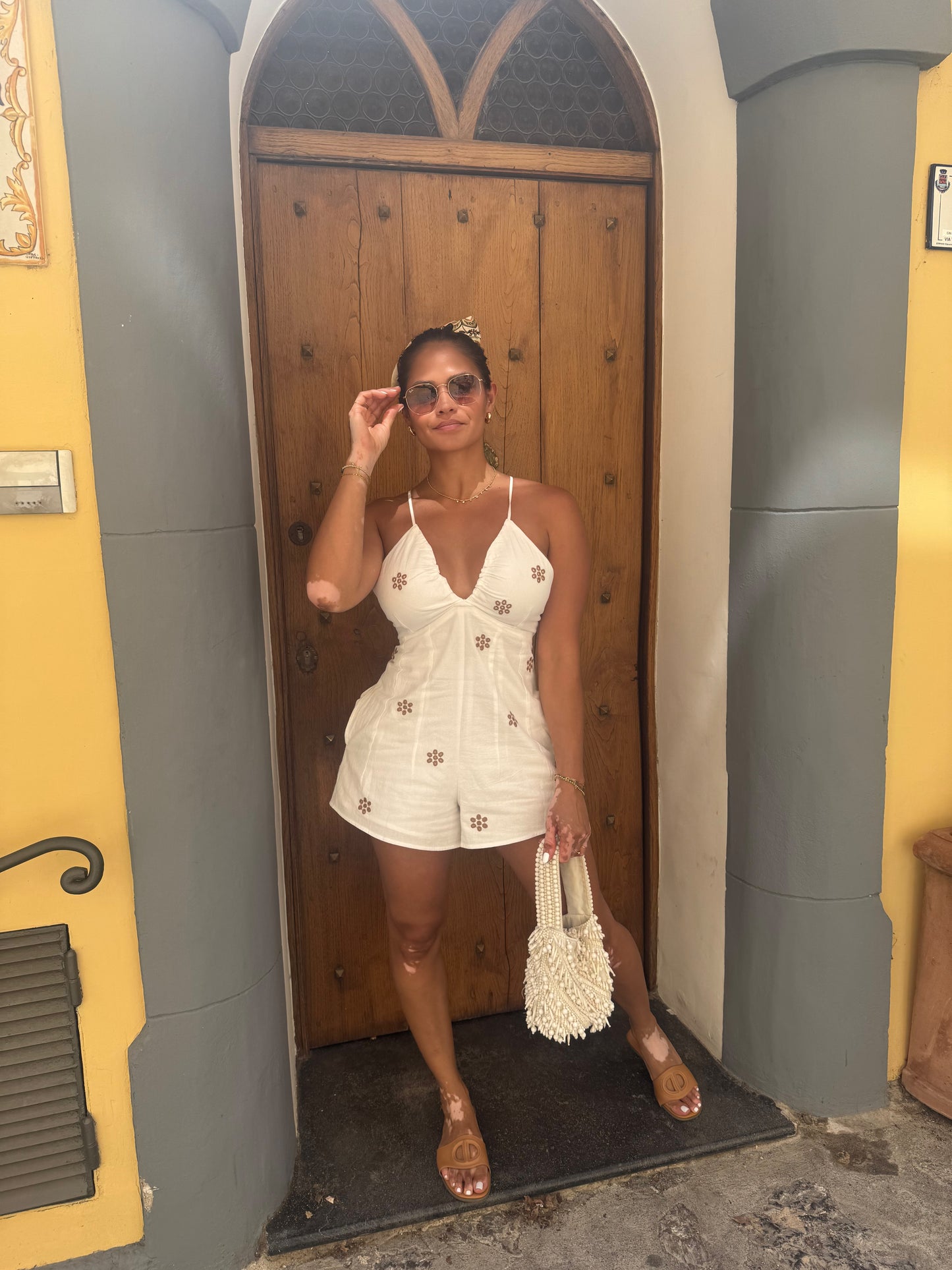 Embroidered Flower Romper