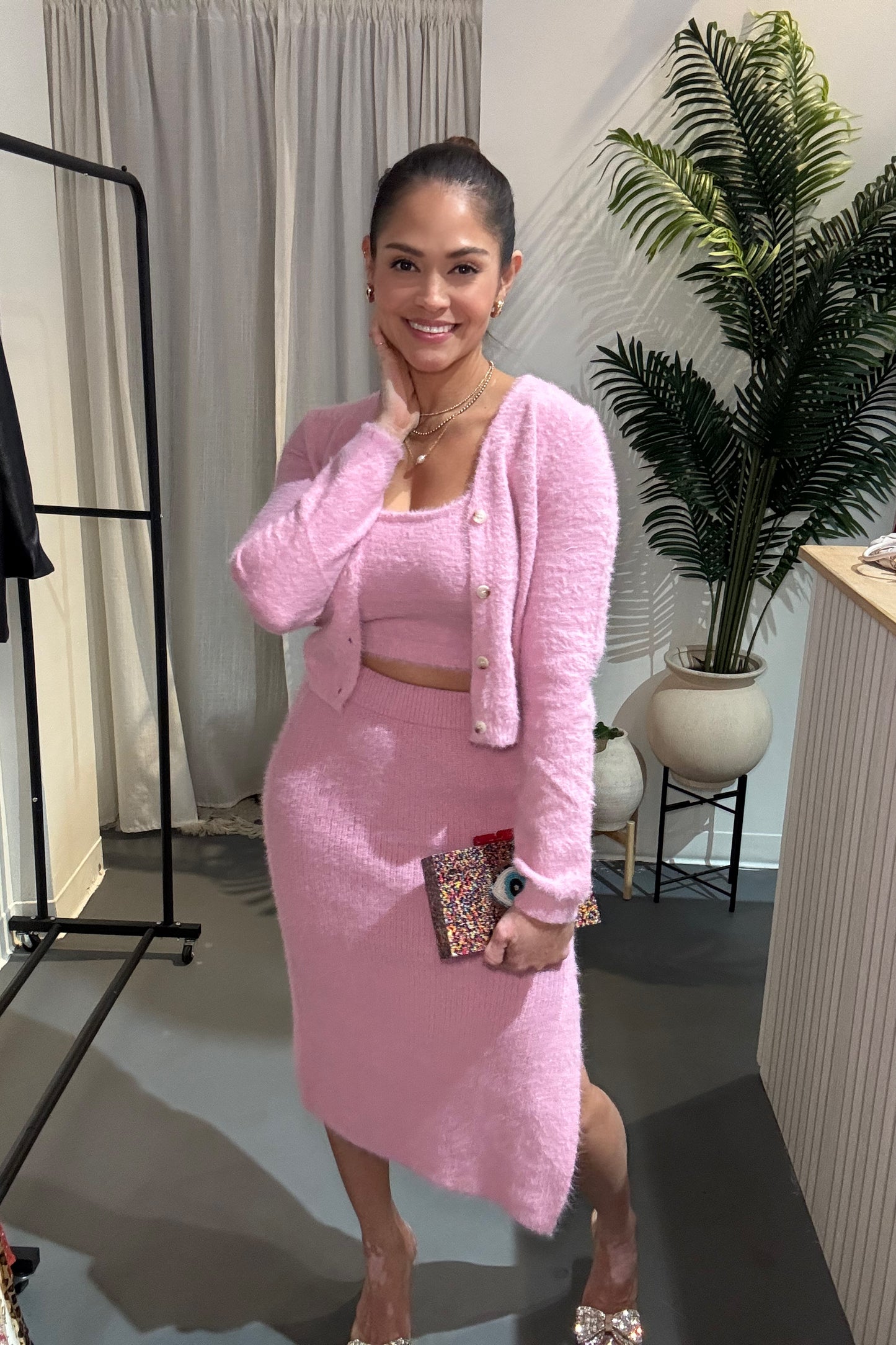 Rose Luxe Fuzzy Cardigan Set