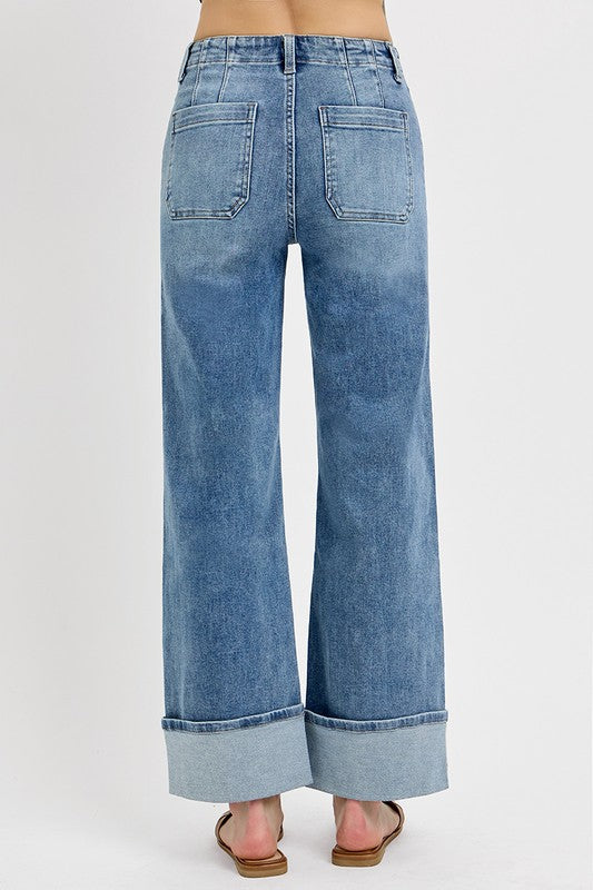 Boho High Rise Ankle Wide Jeans