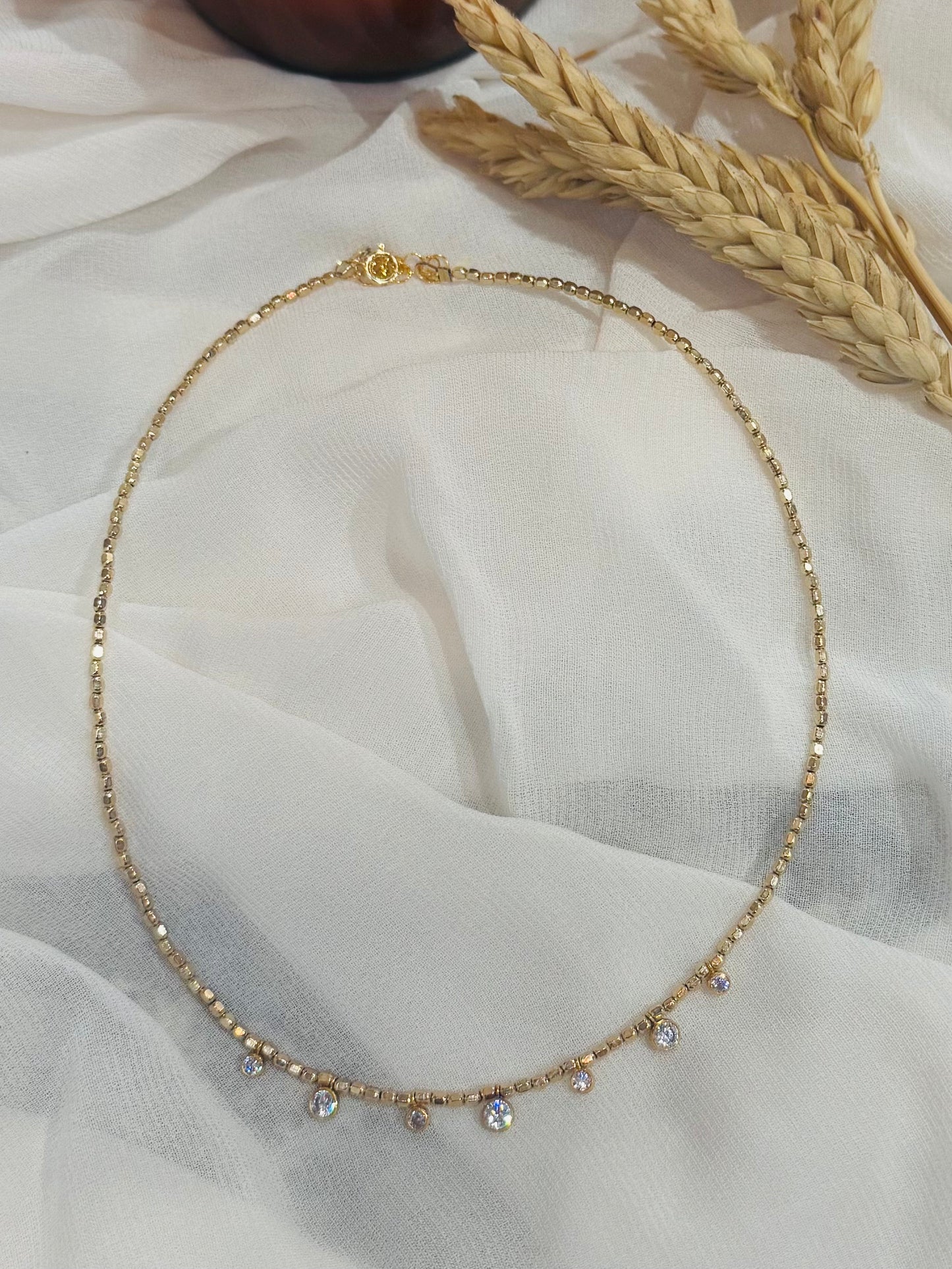 Gold Beaded CZ Necklace
