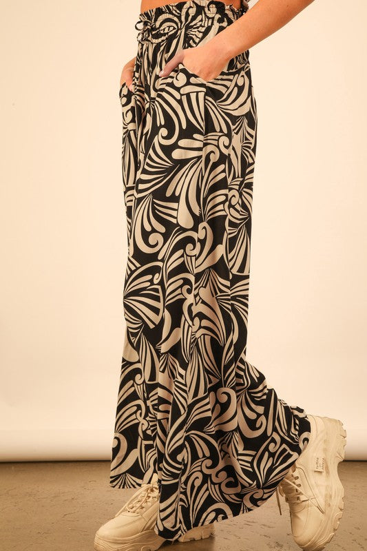 Printed Wide Leg Long Pants