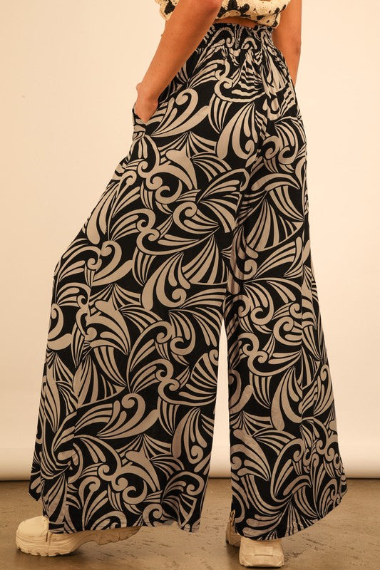 Printed Wide Leg Long Pants