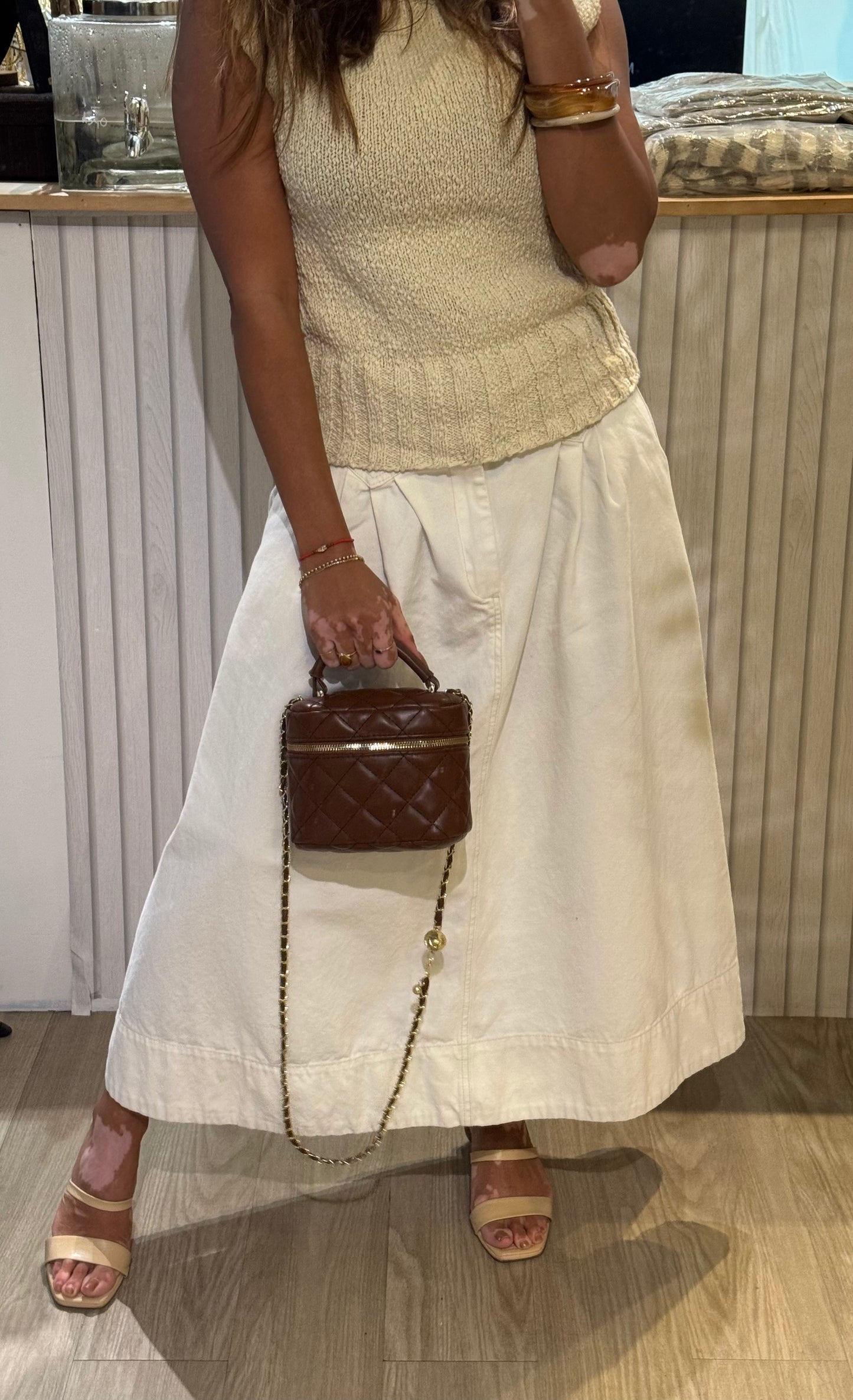 Mocha Faux Leather Checkered Bag