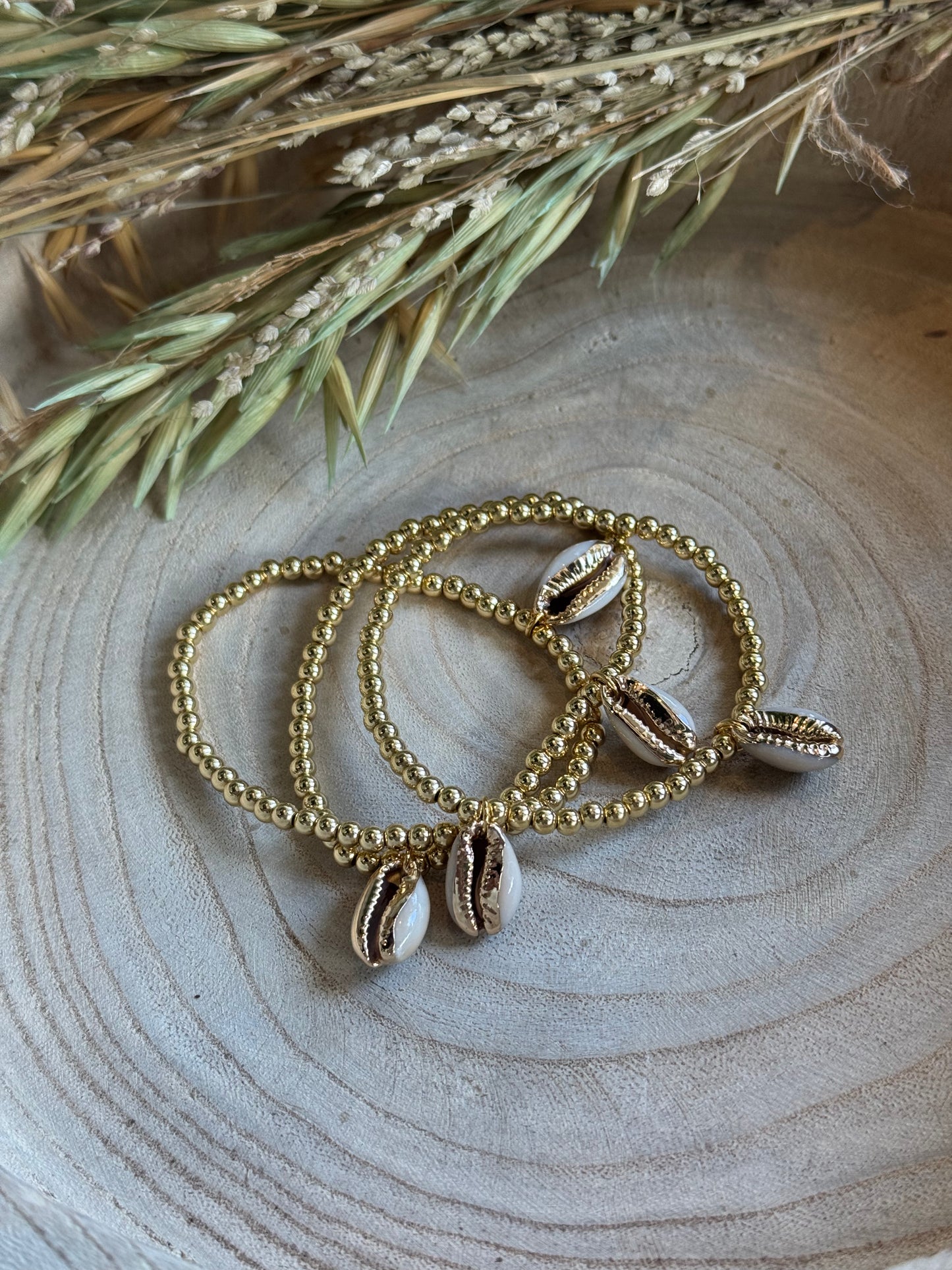 Coastal Beaded Bracelets with Seashell Charms