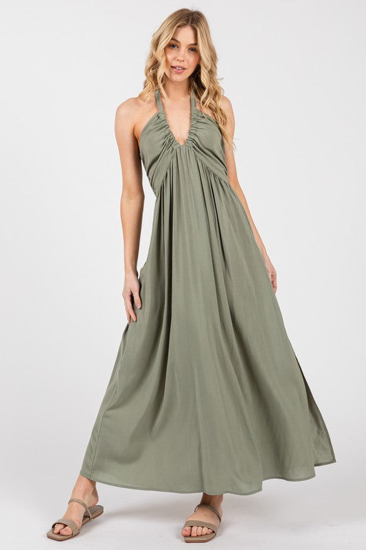 Olive Oasis Halter Maxi Dress Medium Olive Oasis Halter Maxi Dress Medium