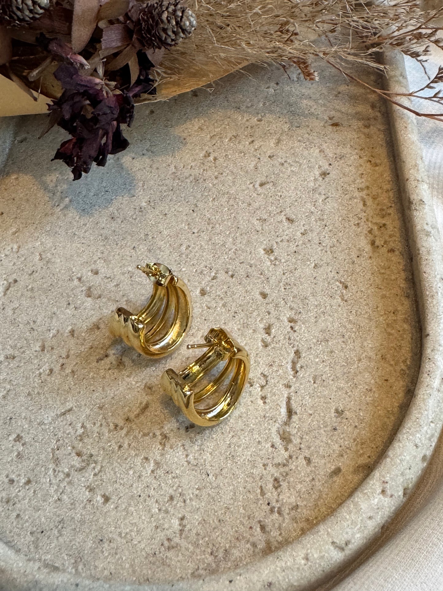 Gold Three Hoop Earrings