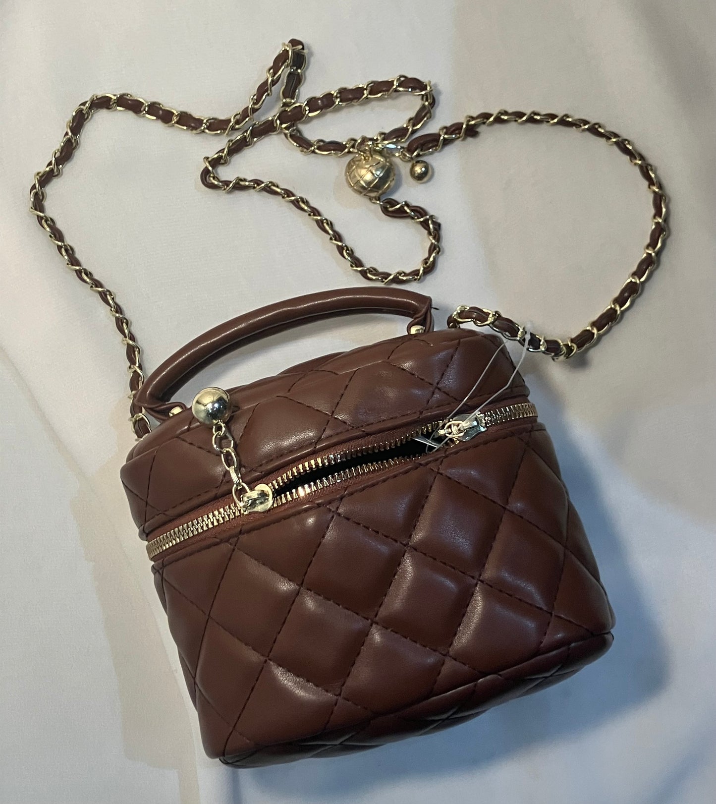 Mocha Faux Leather Checkered Bag
