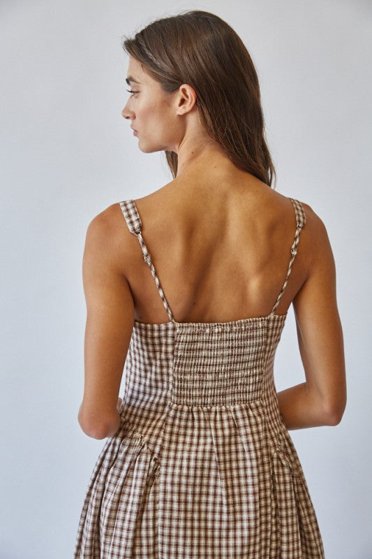 Brown Sugar Gingham Tie Front Midi Dress
