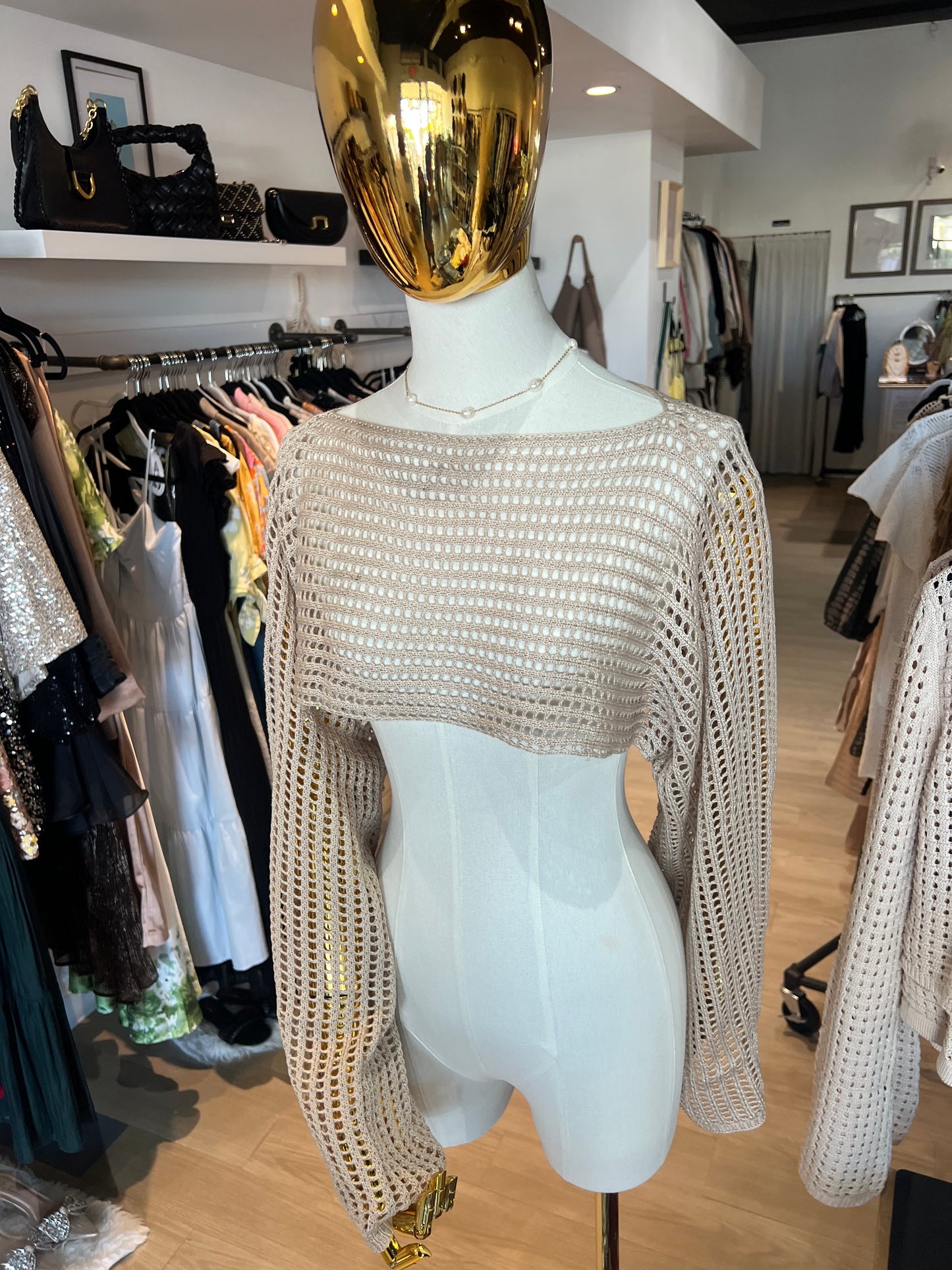 Beige Cropped Knit Sweater