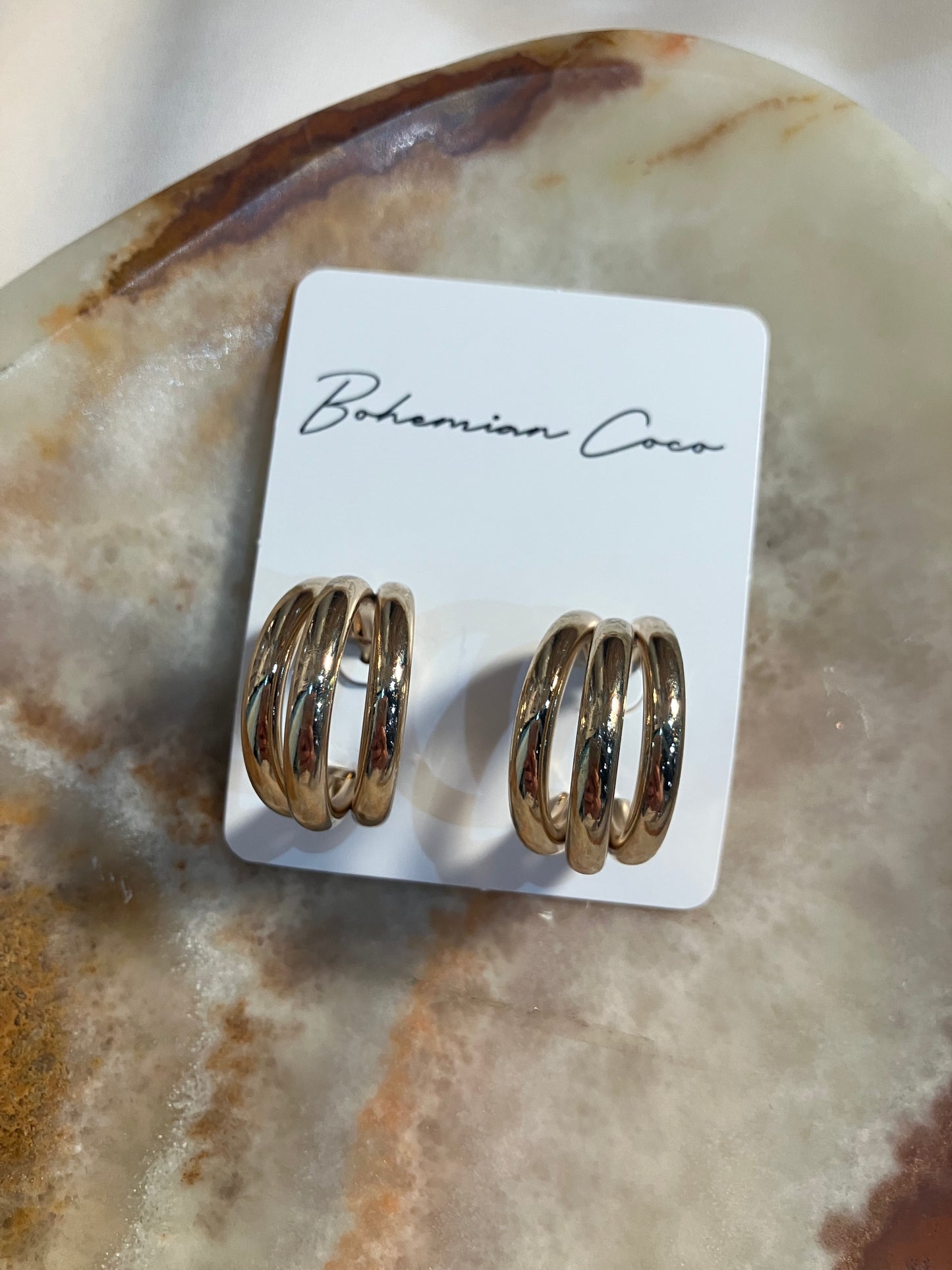 Three Hoop Gold Earrings