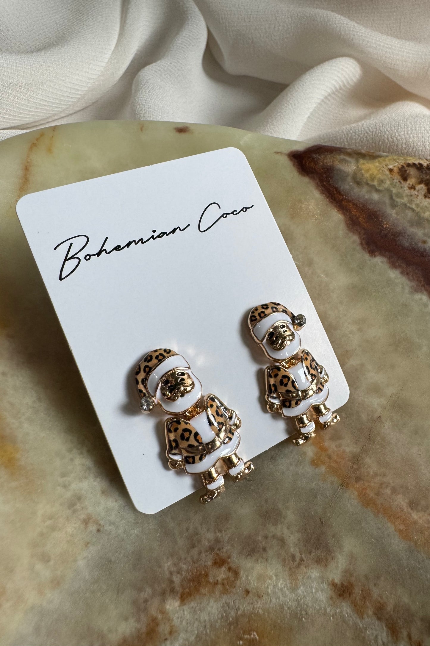 Leopard Print Santa Dangle Earrings