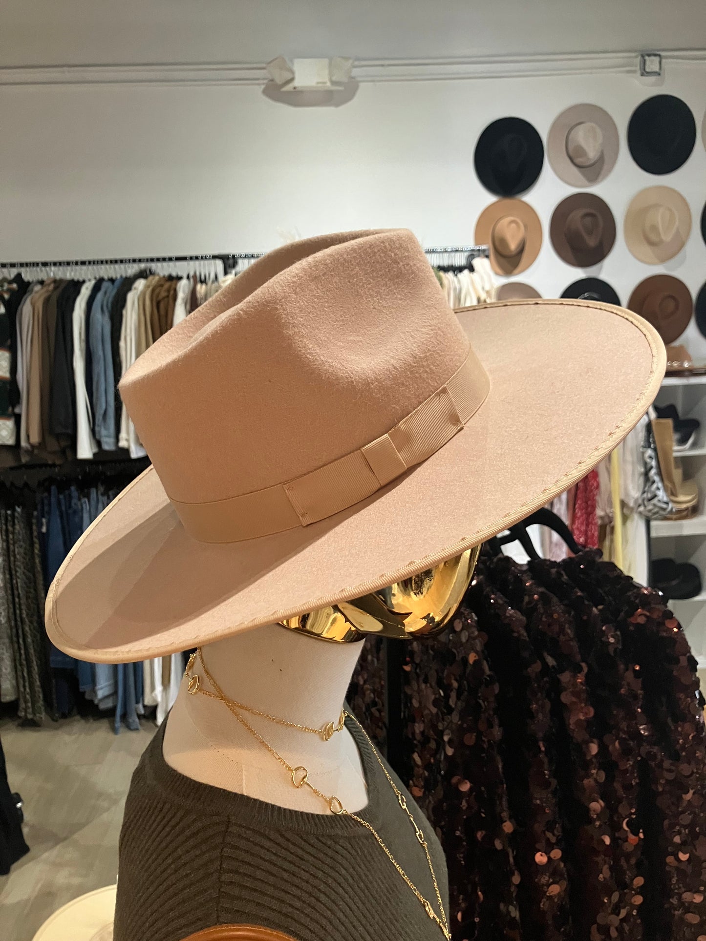 Tan Ribbon Wool Hat