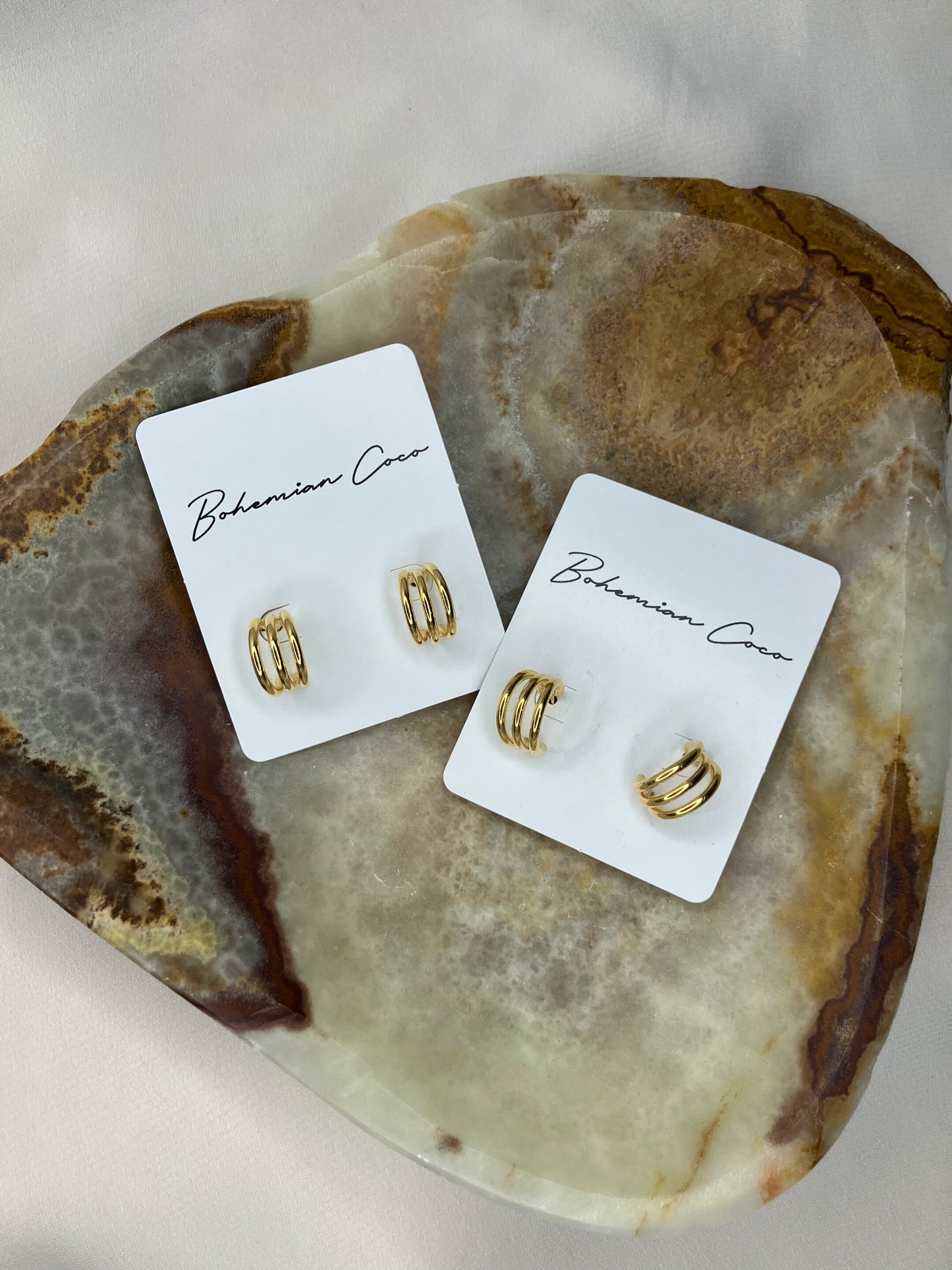 Mini Three Hoop Gold Earrings