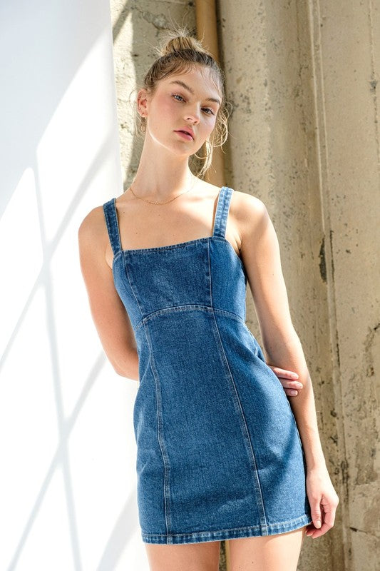 Stella Back Lace-up Denim Mini Dress Bohemian Coco Stella Back Lace-up Denim Mini Dress Bohemian Coco