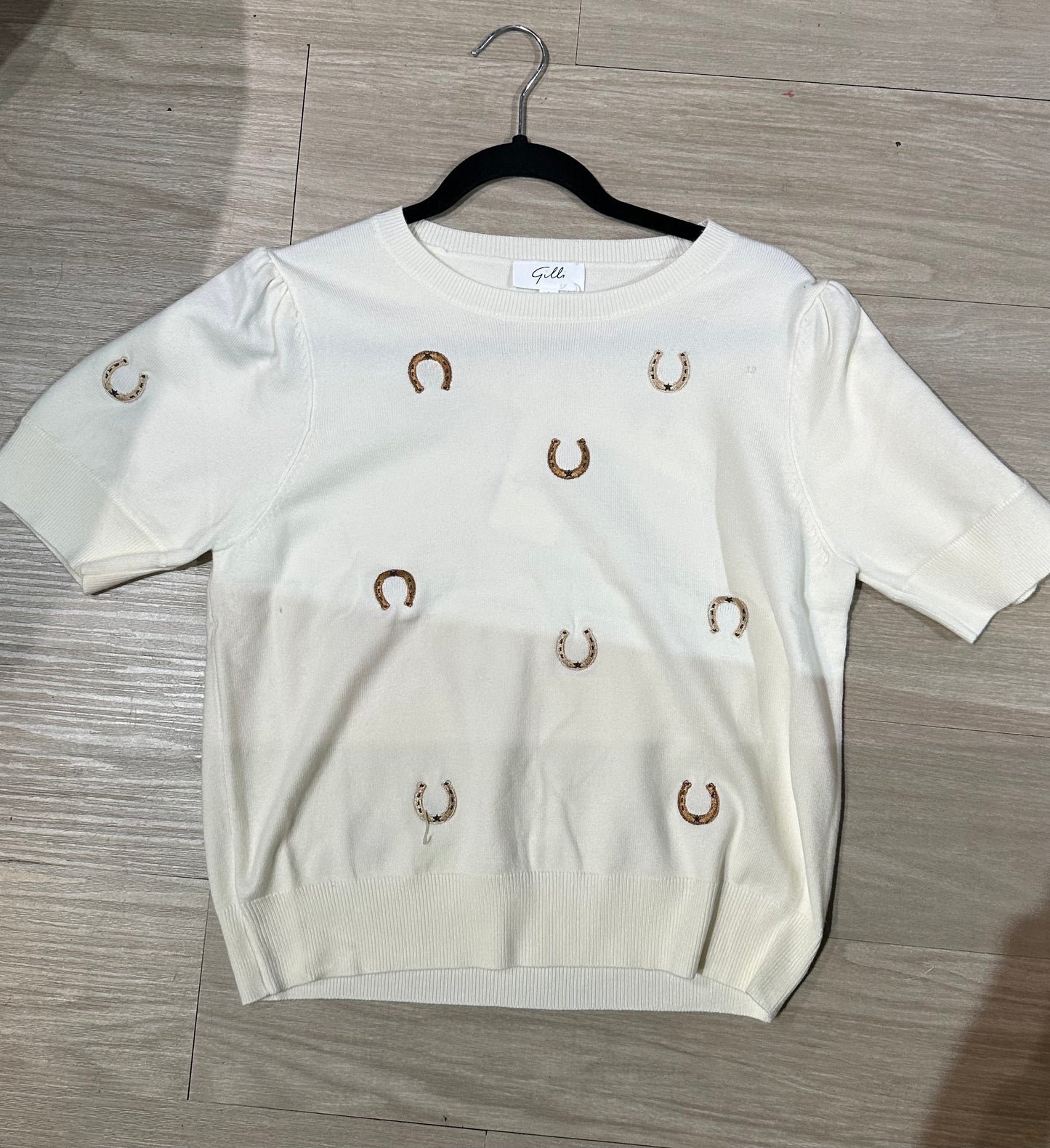 Western Puff Sleeve Embroidered Knit Top