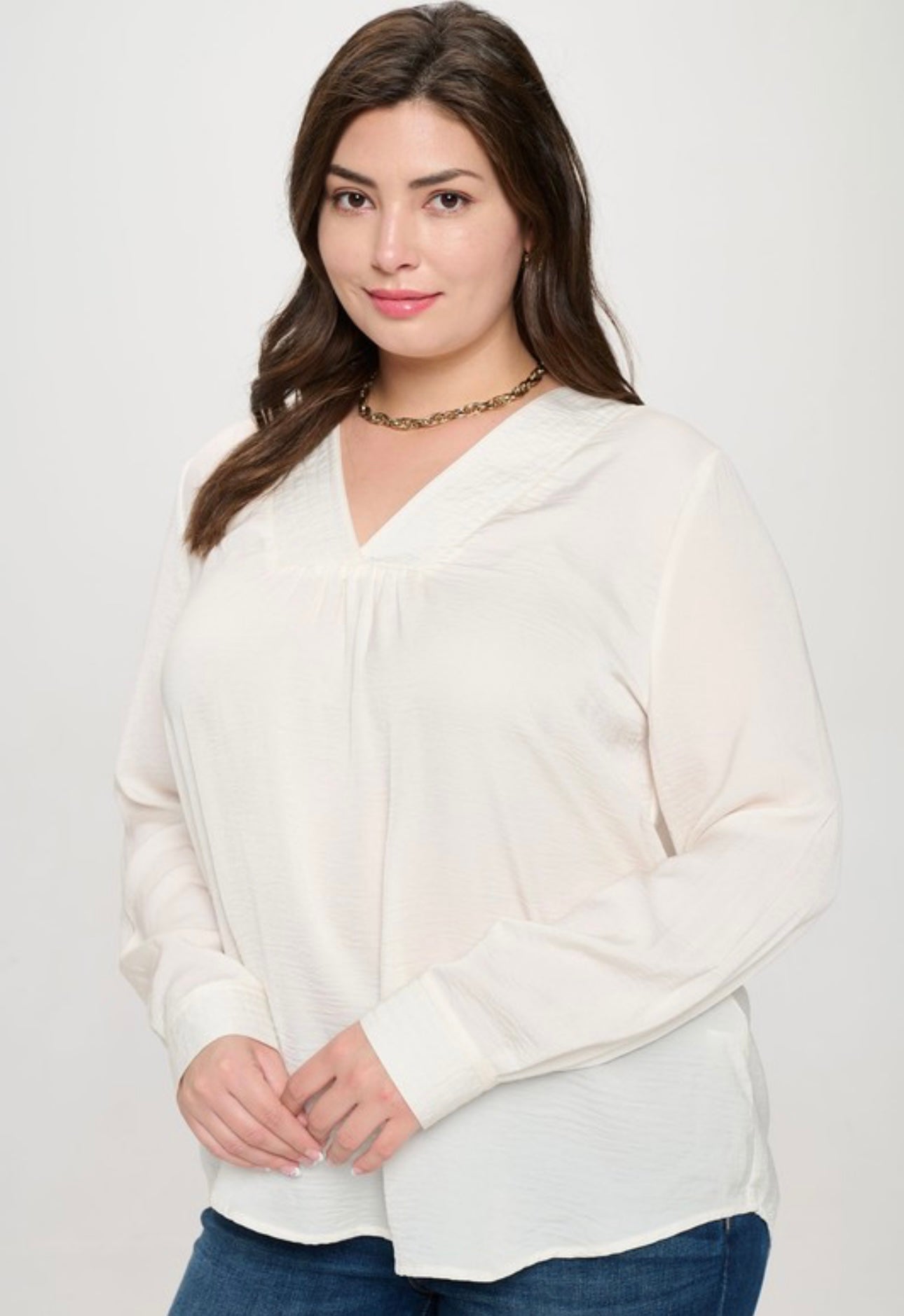 Sweet Satin Long Sleeve Plus Size Blouse