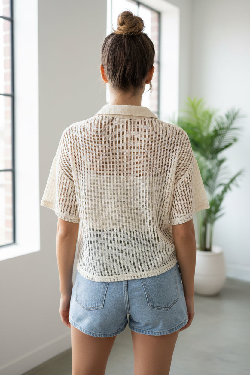 Threaded Elegance Sheer Button Down