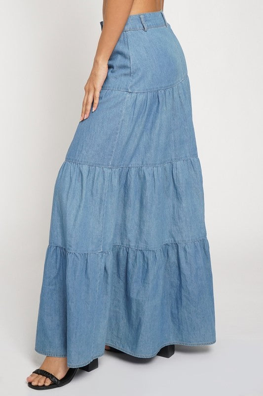 Boheme Blues Chambray Maxi Skirt