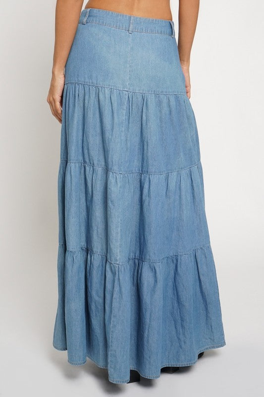 Boheme Blues Chambray Maxi Skirt