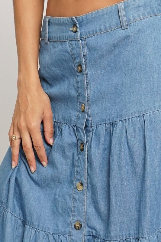 Boheme Blues Chambray Maxi Skirt