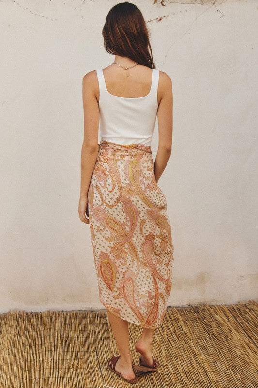 Paisley Wrap Midi Skirt
