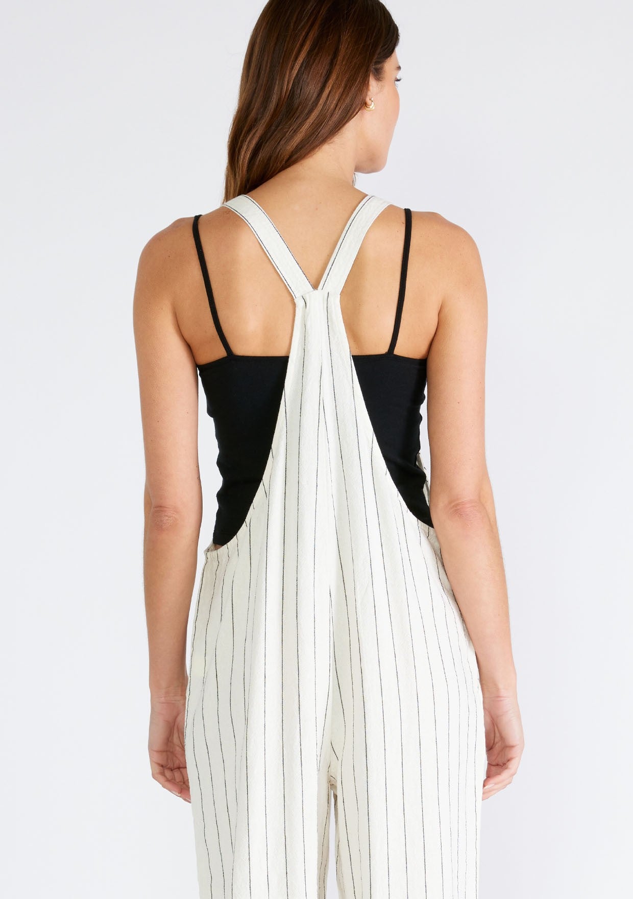 Yarn Dye Striped Button Strap Overall