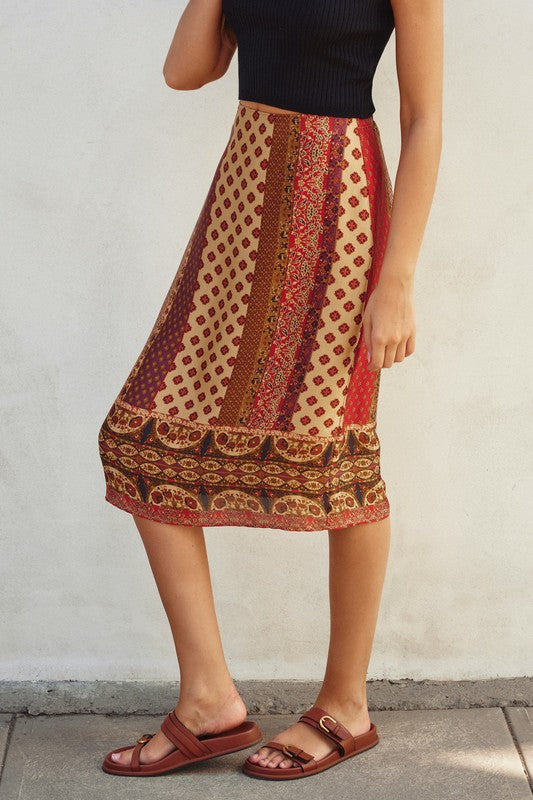 Golden Sunset Silky Midi Skirt