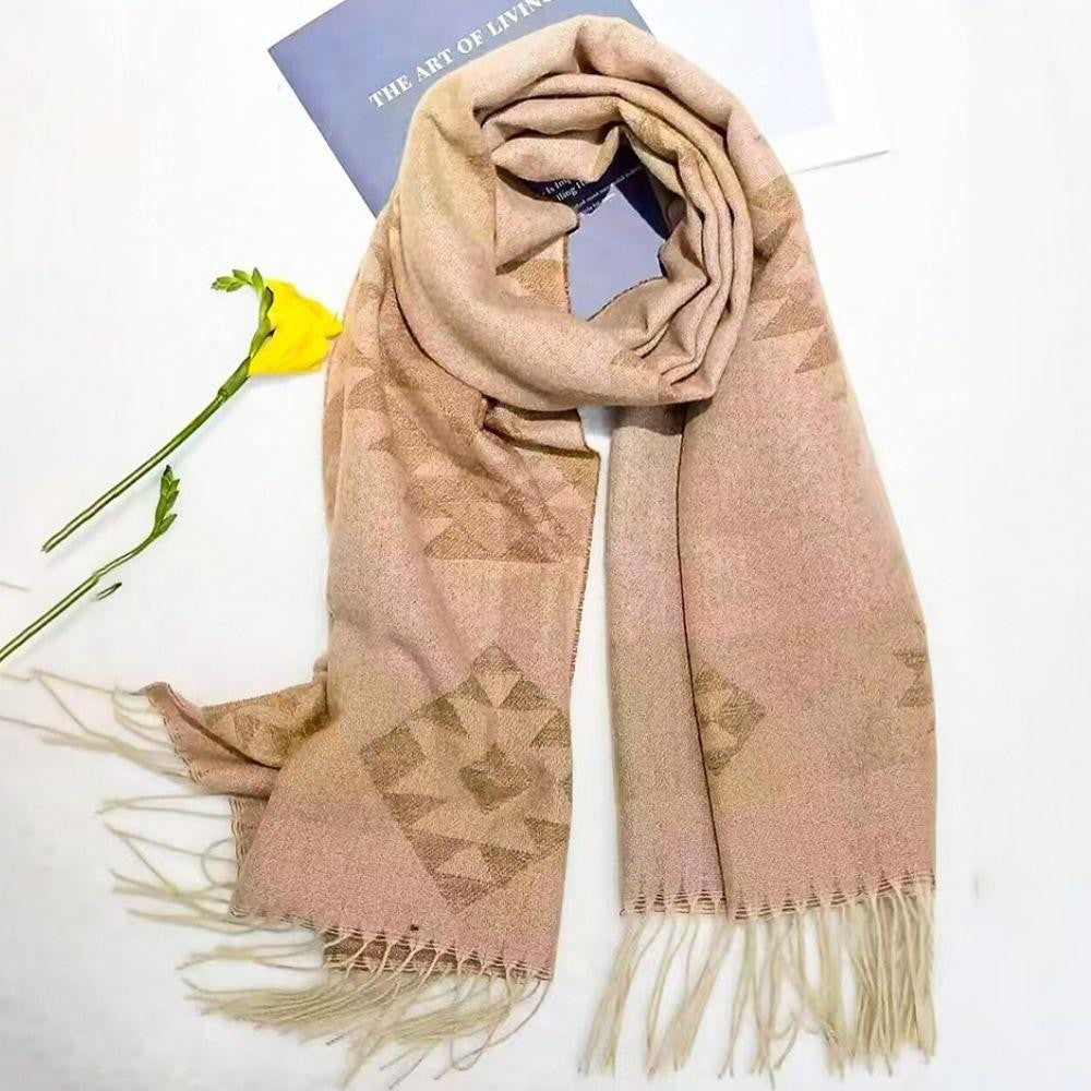 Aztec Pattern Fringe Edge Knit Scarf