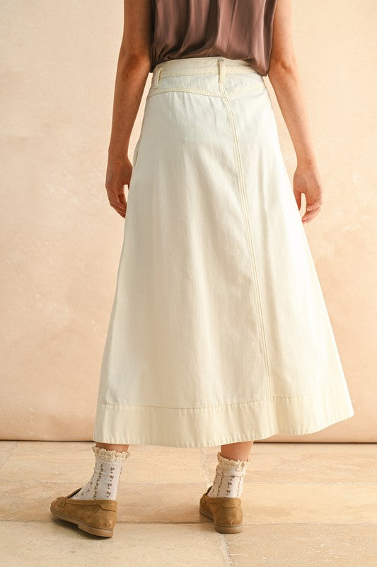Mini Pleat Detailed White Long Skirt