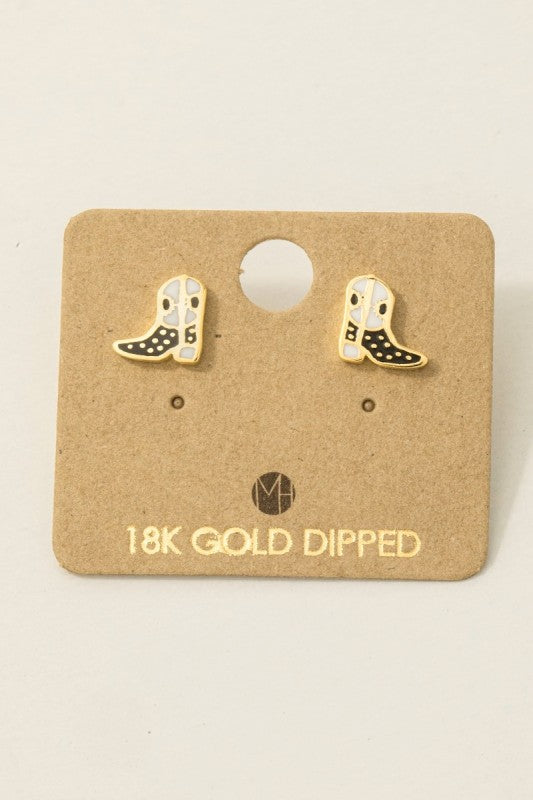 Gold Dipped Cowboy Boots Stud Earrings